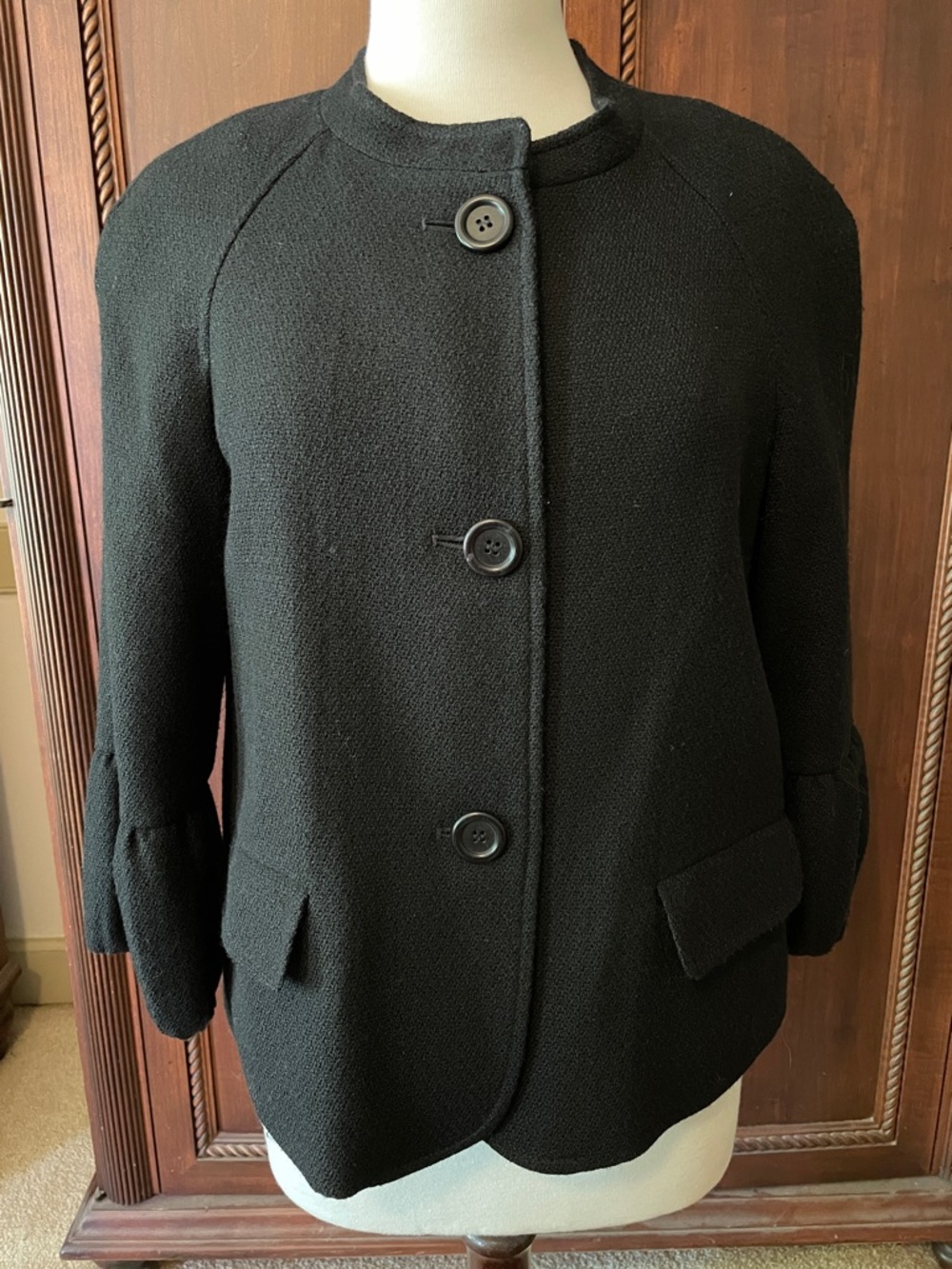 Talbots Black Textured Round-Neck Pea Coat